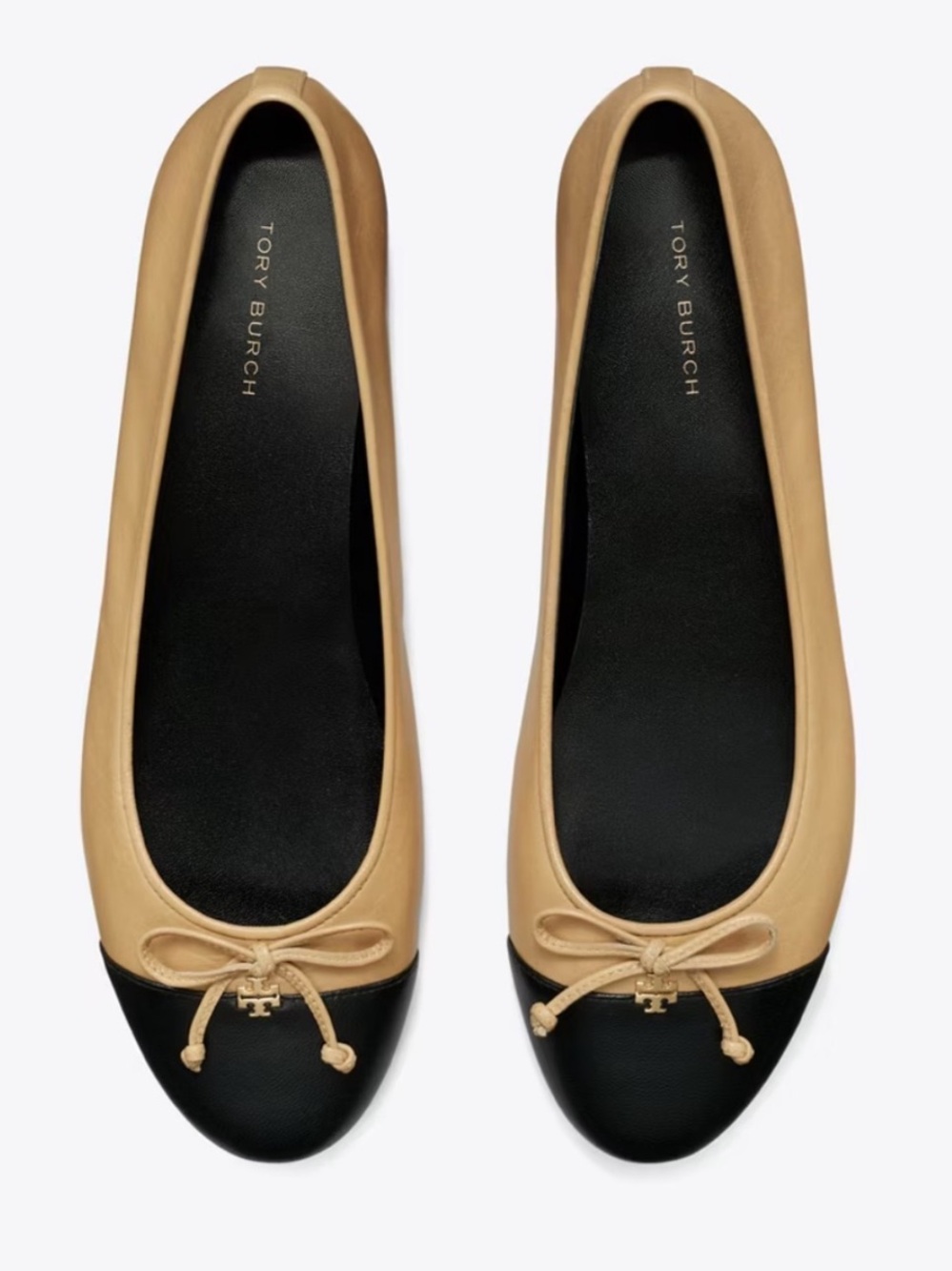 Tory Burch Classic Cap-Toe Ballerina Flats in Beige and Black